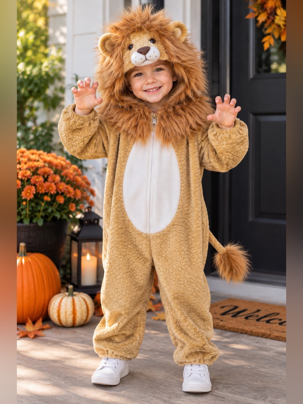 🦁 Kids Lion Halloween Costume Plush Hooded Jumpsuit | Size 3T–4T